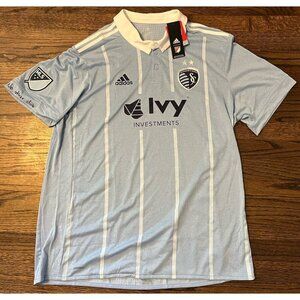 NWT Sporting KC Adidas 2017/18 Light Blue Collared Soccer Jersey Men’s Size XXL